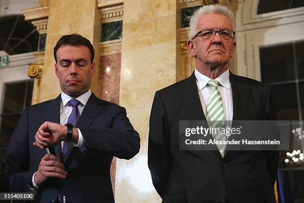 Nils Schmid , top candidate of the German Social Democratic Party and Winfried Kretschmann, incumbent governor of Baden-Wuerttemberg and member of...