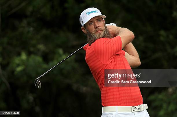 Graham DeLaet of Canada hits off the third tee during the final round of the Valspar Championship at Innisbrook Resort Copperhead Course on March 13,...