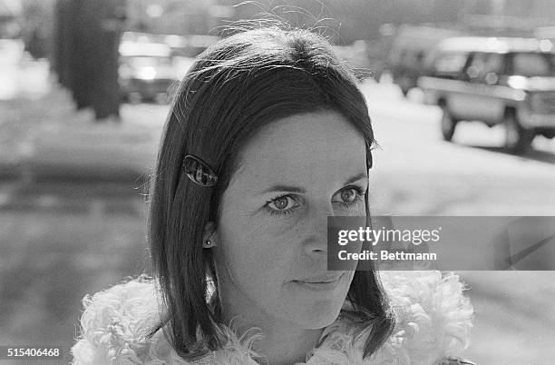 Aspen, Colorado: Singer-actress Claudine Longet looks pensive as she leaves court here. Miss Longet broke into tears in the courtroom when one...