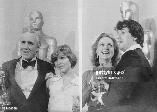 Actor Jason Robards puts his arm around Tatum O'Neal, who presented him with the Best Supporting Actor Oscar for his role in All The President's Men....