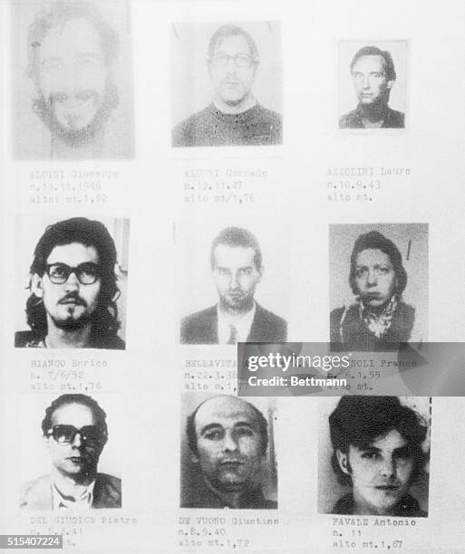 Nine of the suspected members of the Red Brigades left-wing terrorist organisation sought by police after the kidnapping and 9th May 1978 murder of...