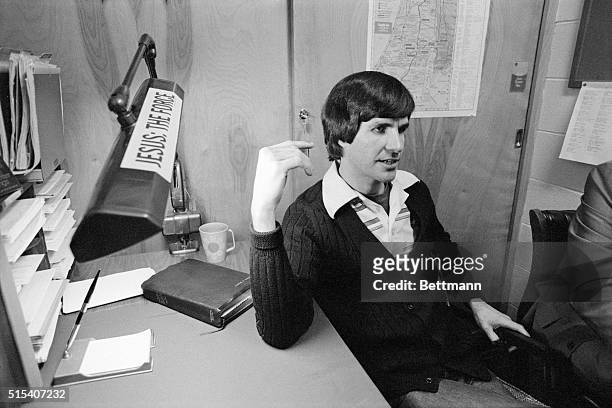 San Luis Obispo, California: Charles "Tex" Watson convicted in the 1969 Tate-LaBianca murders, is interviewed in his office behind the chapel at the...