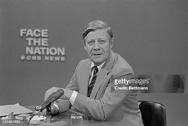 West German Chancellor Helmut Schmidt appears on CBS-TV's Face the Nation May 28th, calling for more American leadership in world economic affairs...