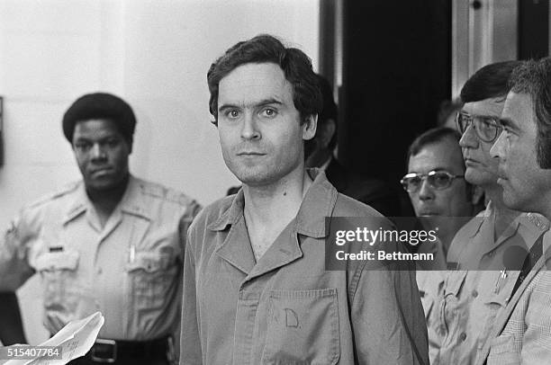 Suspected murderer Theodore Bundy, charged with the killings of FSU coeds Margaret Bowman and Lisa Levy who were beaten and strangled at the Chi...