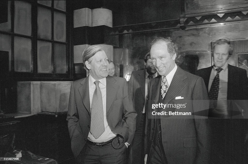 Helmut Schmidt Laughing with Pierre Trudeau