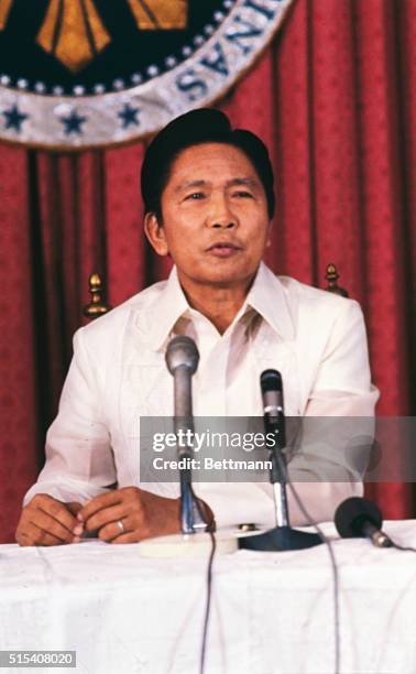 Manila, The Philippines: President Ferdinand E. Marcos, during press conference. April 12, 1978.