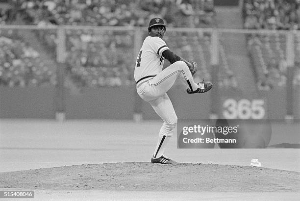 San Francisco Giants pitcher Vida Blue is pictured here in action against the St. Louis Cardinals, winning the 14th game of the year.