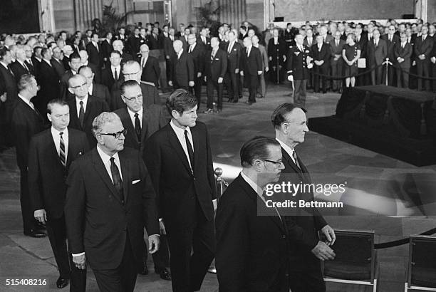 Washington, D.C.- U.S. Senators parade past the bier of their colleague, Senate Minority Leader Everett M. Dirksen, in the rotunda of the Capitol, to...