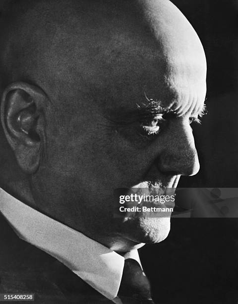 Close-up of Finnish composer Jean Sibelius , in profile. Undated photo.