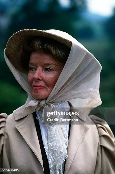 Closeup of Katharine Hepburn in television movie The Corn is Green. Original play by Emlyn Williams.