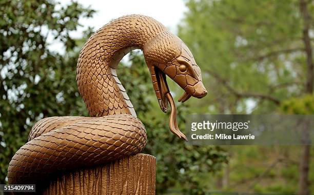 Copperhead statue signifying the "Snake Pit" portion of the course sits near the 16th tee during the final round of the Valspar Championship at...