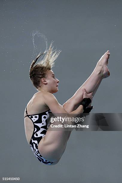 Laura Marino of France competes in the Women's 10m Synchro Final during day three of the FINA/NVC Diving World Series 2016 Beijing Station at the...