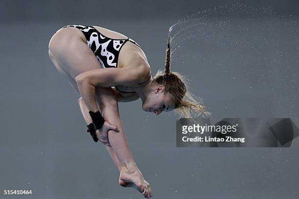 Laura Marino of France competes in the Women's 10m Synchro Final during day three of the FINA/NVC Diving World Series 2016 Beijing Station at the...