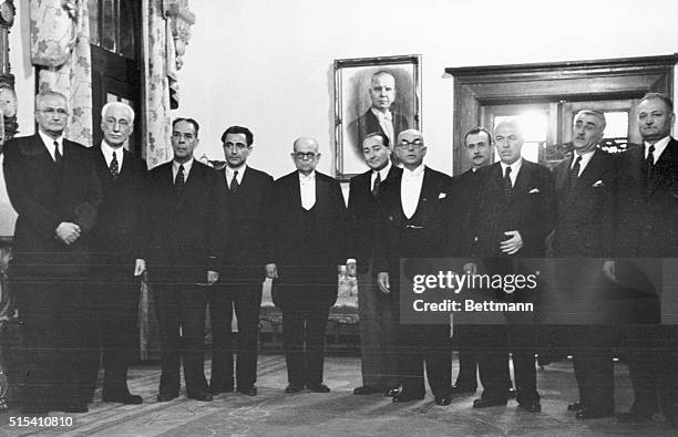 Ankara, Turkey-The new President of the Turkish Republic and members of the new Adnan Menderes cabinet are shown together following the ceremonies in...