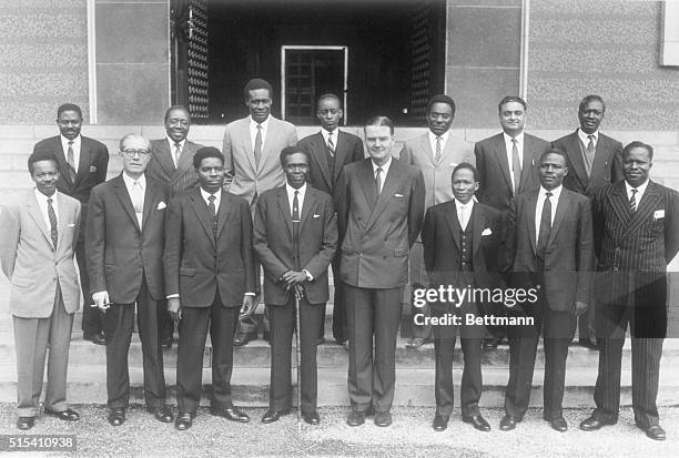 Kampala, Uganda- Pictured here are the members of the new Uganda cabinet : J.W. Lwamafa; J.T. Simpson; Dr. E.B.S. Lumu, Minister of Health; A.M....