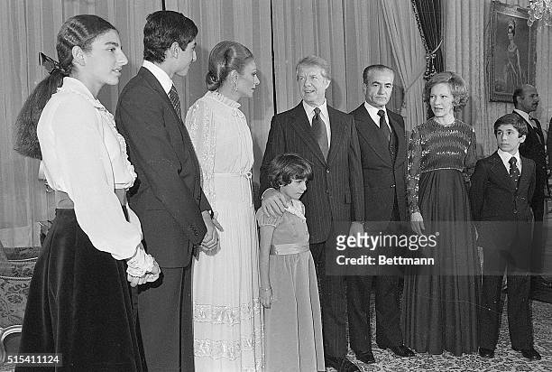 Tehran, Iran- Princess Farahmas, Crown Prince Reza, Empress Farah, Princess Laila, President Jimmy Carter, Momammad Reza Shah Pahlevi and Prince Ali...