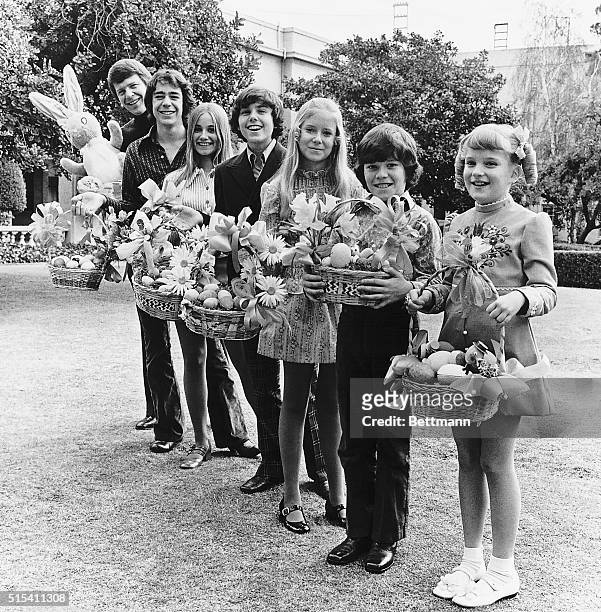 Television's The Brady Bunch gathers for a "family" Easter portrait on March 12, 1972. The actors present are Robert Reed, Barry Williams, Maureen...