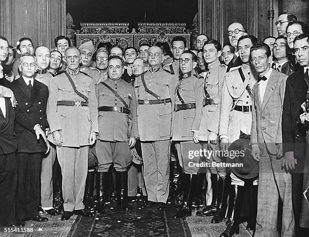 Group portrait of Brazilian President Getulio Dornelles Vargas surrounded by political and military leaders. He served as President from 1930-1945...