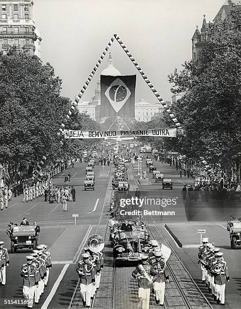 Washington, DC: A parade honoring Brazilian President Eurico Gaspar Dutra as he arrived in Washington, DC. Ca. 1950.