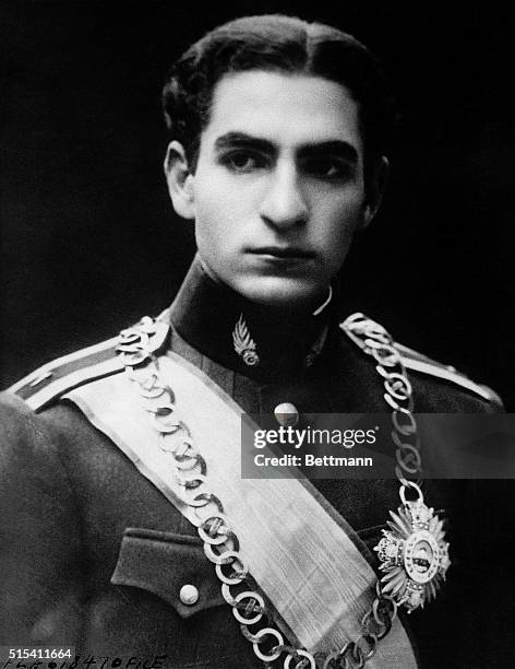 Portrait of Mohammed Reza Pahlavi, Crown Prince of Iran, who, according to a Rome newspaper, has taken over command of the Iranian Army.