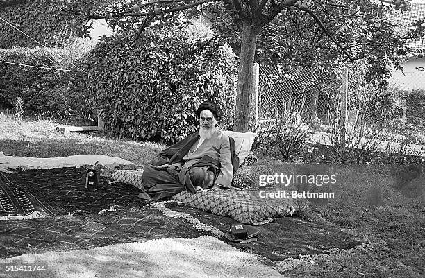 Pontchartrain, France- Ayatollah Khomeini, Iranian Moslem religious leader living in exile, sits in his garden at Pontchartrain, near Paris, recently...