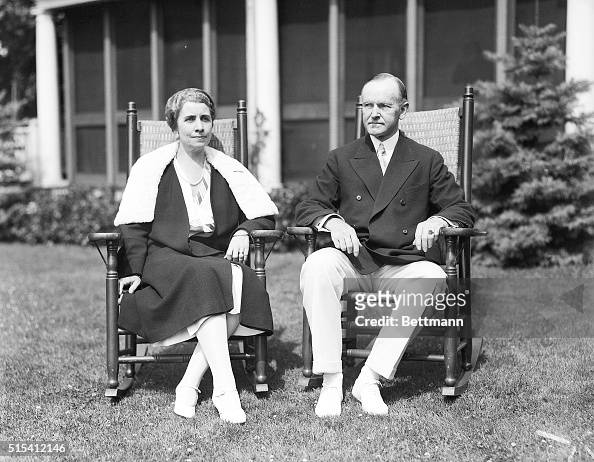 Grace and Calvin Coolidge Seated on Lawn