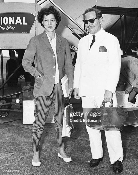 New York, NY-: Playwright Tennessee Williams , author of the Broadway play Sweet Bird of Youth, poses with actress Diana Barrymore at New York's...