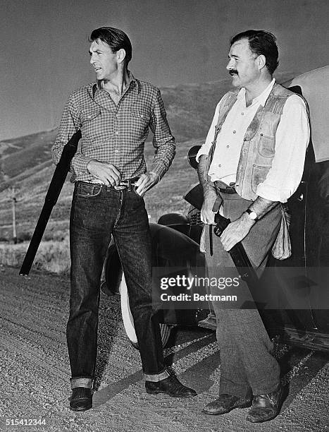 Sun Valley, Idaho-Actor Gary Cooper and Ernest Hemingway, author, on a hunting expedition at Sun Valley.