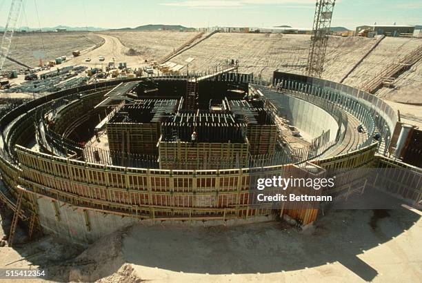 Palo Verde, AZ- A cooling tower under construction at the Palo Verde Nuclear Generating Station, where work began in June 1976. The first of three...