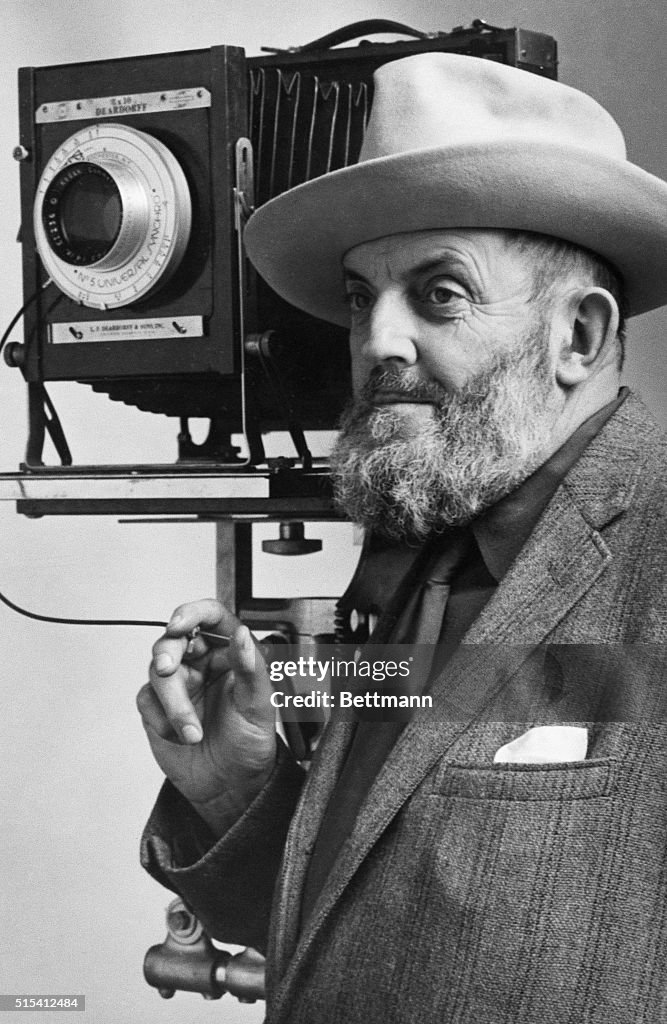 Ansel Adams Next to His Camera