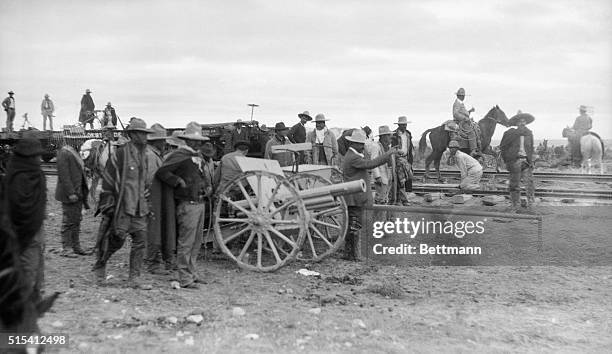 Mexico: Mexican Revolution of 1913. Photo shows Pancho Villa directing the first shot from cannon.