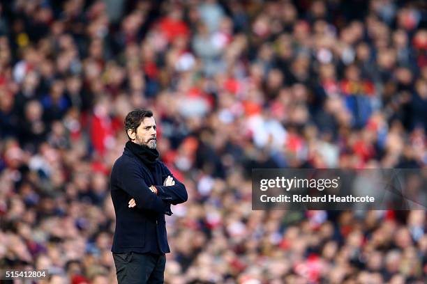 Watford head coach Quique Sanchez Flores during The Emirates FA Cup Sixth Round match between Arsenal and Watford at the Emirates Stadium on March...