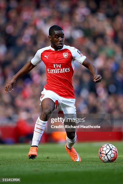 Joel Campbell of Arsenal in action during The Emirates FA Cup Sixth Round match between Arsenal and Watford at the Emirates Stadium on March 13, 2016...