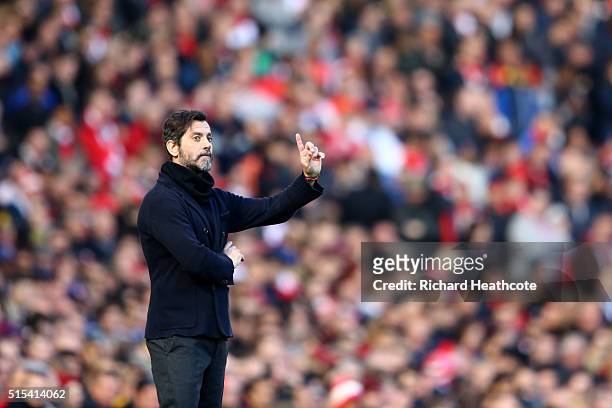 Watford head coach Quique Sanchez Flores during The Emirates FA Cup Sixth Round match between Arsenal and Watford at the Emirates Stadium on March...
