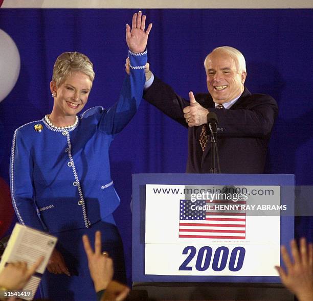 Republican presidential hopeful Sen. John McCain and his wife, Cindy, celebrate his victory in the Republican New Hampshire presidential primary at a...