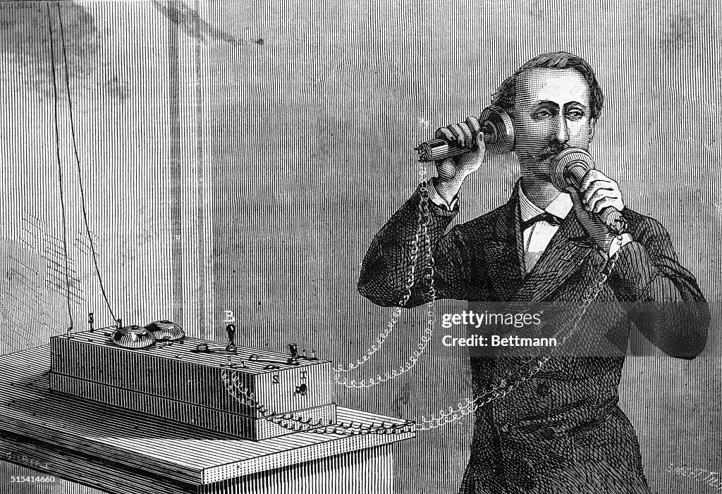 Alexander Graham Bell Using Telephone