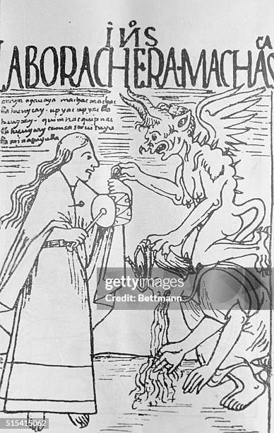 Clear delineation of gastric disorder. Over him, a demon symbolizing pain, in front of him, Indian woman with tambourine, probably allegorical...