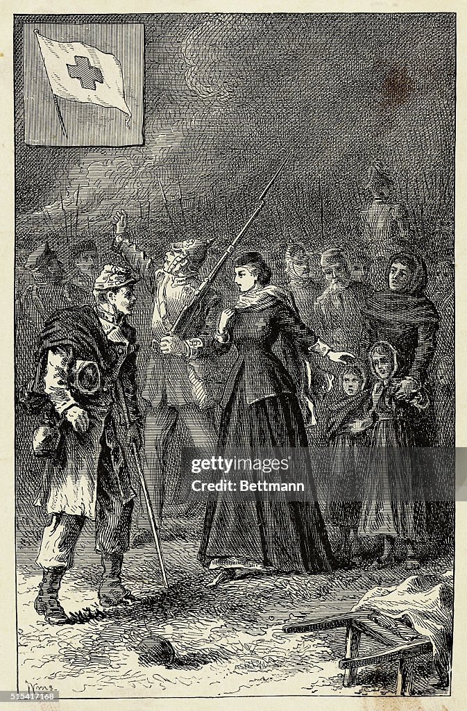 Illustration of Clara Barton Entering Strasburg with German Army