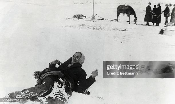 "Big Foot," the leader of the Sioux tribe, lies frozen on the battlefield of Wounded Knee, South Dakota.