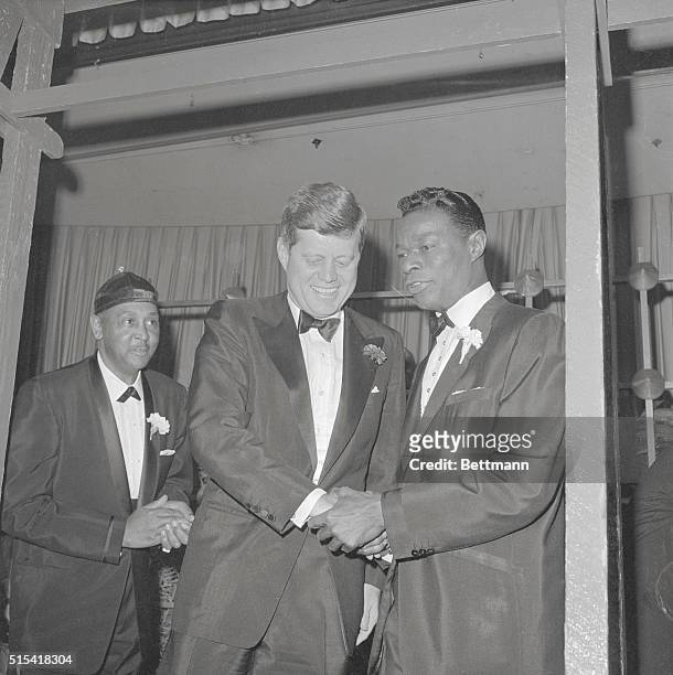 American singer and musician Nat King Cole and US President John F. Kennedy at the Los Angeles Chapter of The Links, Incorporated’s tenth annual...