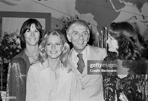 "Charlie's Angels" are in real life "Aaron Spelling's Angels" and the three girls are pictured with their boss following the showing of Spelling's...