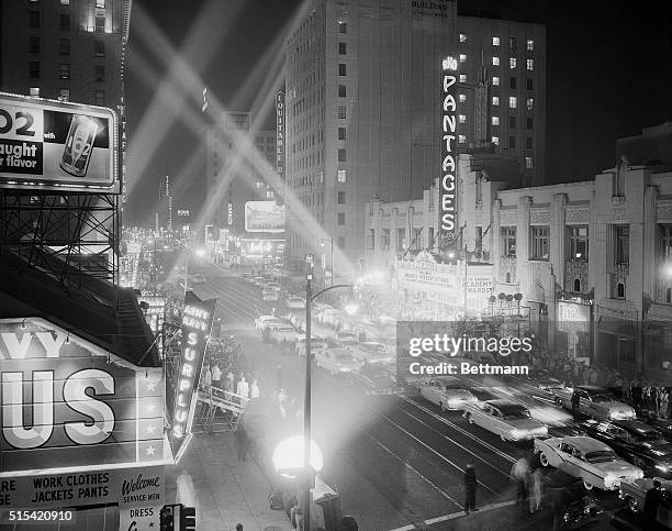 Hollywood, CA- Giant searchlights pierce the sky and Hollywood Boulevard teems with life as crowds jam the area of the RKO Pantages Theatre for the...