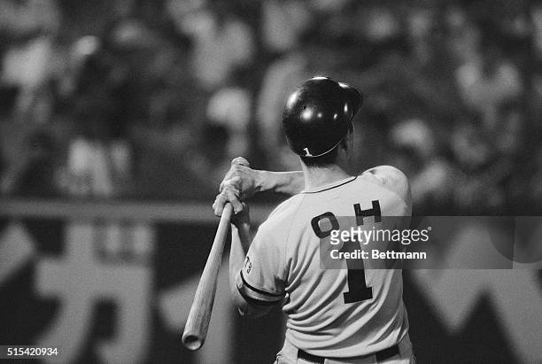 Japan's home run king, Sadaharu Oh of the Yomiuri Giants, grabs his bat to go in to the batter box during Giants-Yakult Swallows game here 8/27. Oh,...