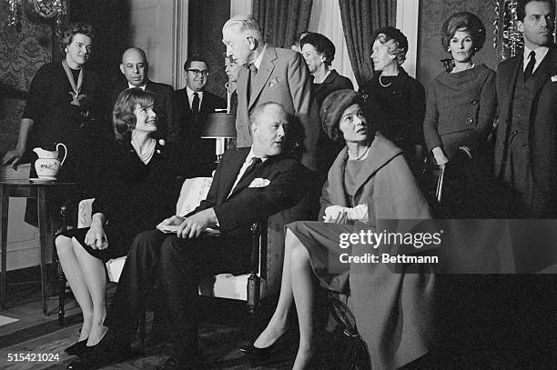 Seated: Mrs. Kennedy, Mrs. Joseph Alsop, Washington, D.C. Standing: Mr. Henry F. Du Pont, Wilmington, Delaware; Mr. And Mrs. James W. Fosburgh, New...