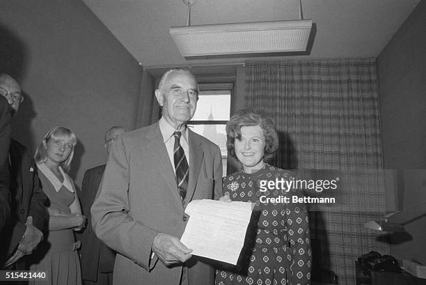 Former Ambassador Averell Harriman and Mrs. Pamela Digby Churchill Hayward, the 51 year old widow of Broadway producer Leland Hayward, leave the New...