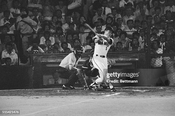 Sadaharu Oh, of the Yomiuri Giants is all smiles en route to home plate after hitting his 799th career homer in the first inning of a game against...