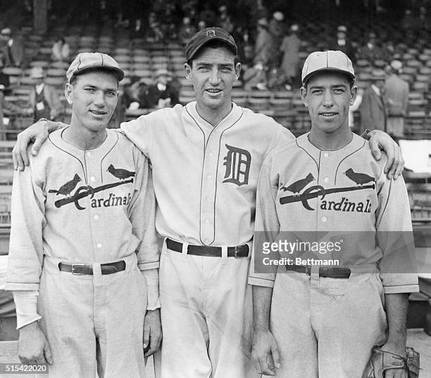 Left to right are Dizzy Dean, of the St. Louis Cardinals, Schoolboy Rowe, of the Detroit Tigers, and Paul Dean of the St. Louis Cardinals. Dizzy...