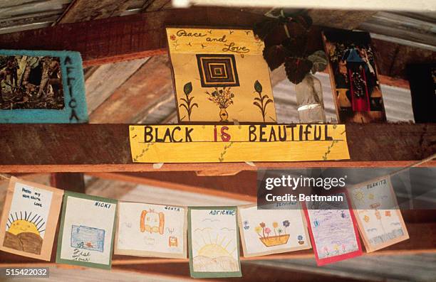 Cards and pictures made by the children of members of the People's Temple in Jonestown, Guyana.