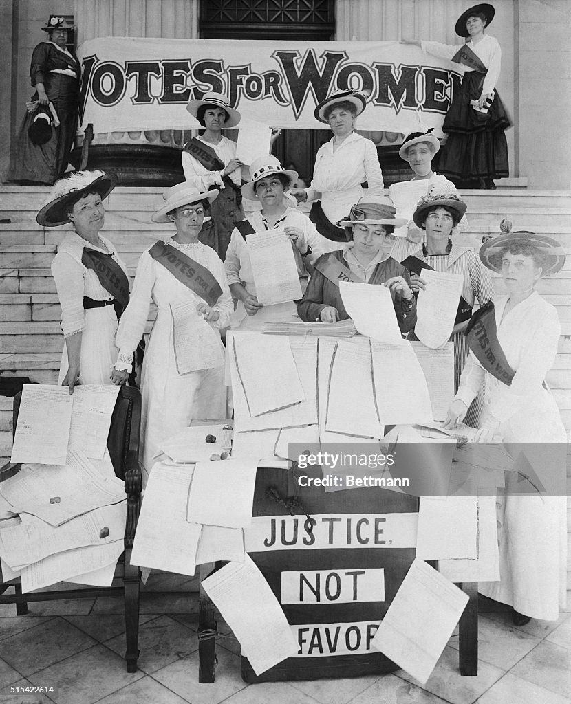 Suffragettes Holding Petitions for Woman Suffrage Amendment