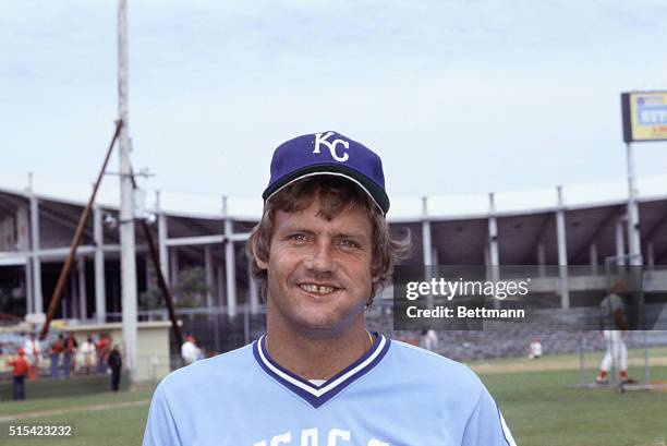 Close-up of George Brett, third baseman for the Kansas City Royals, who was inducted into the Baseball Hall of Fame in 1999.